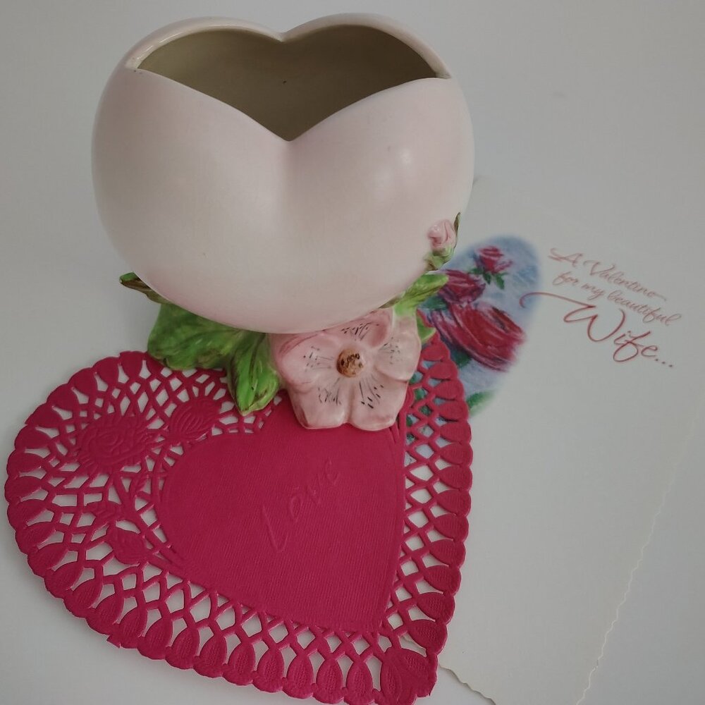 Hand Made Ceramic Heart Vase Floral Design